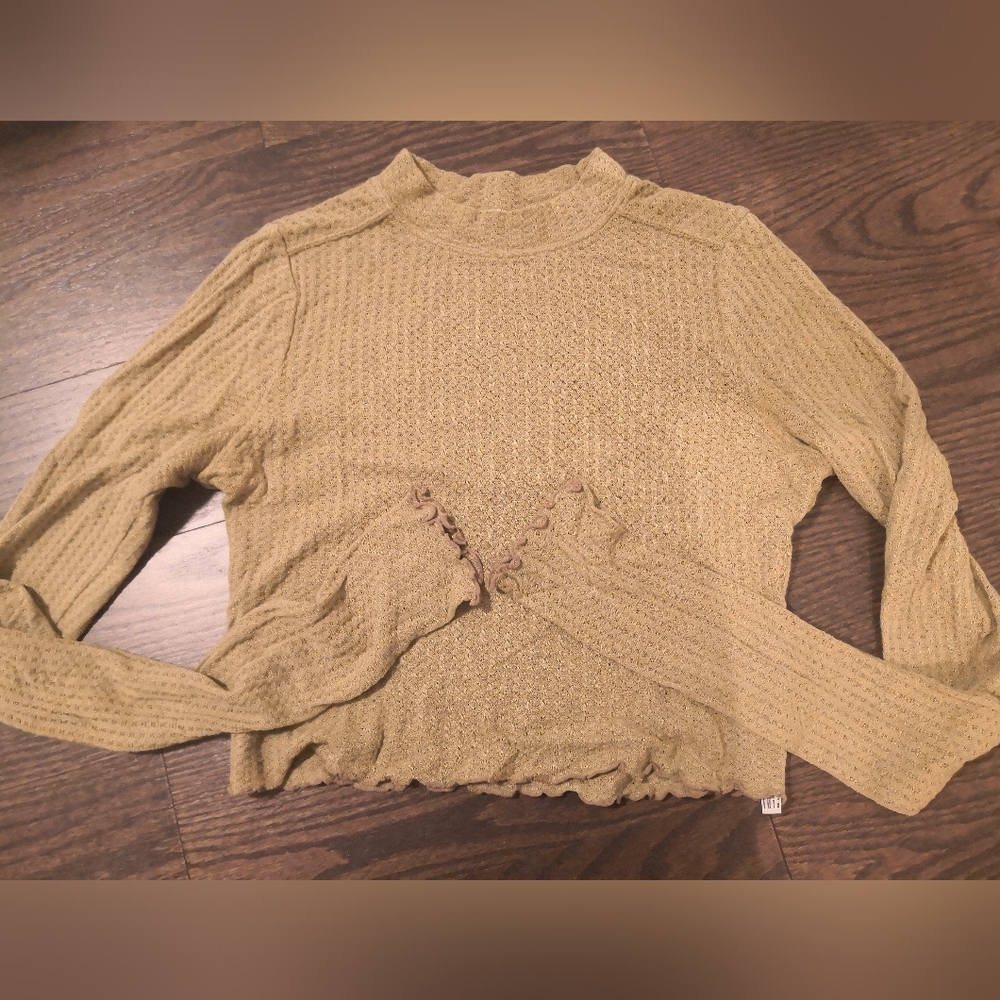Free People Avocado Green Ruffle Mockneck